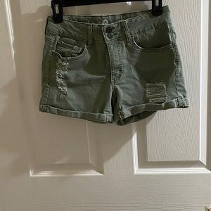 Green jean shorts